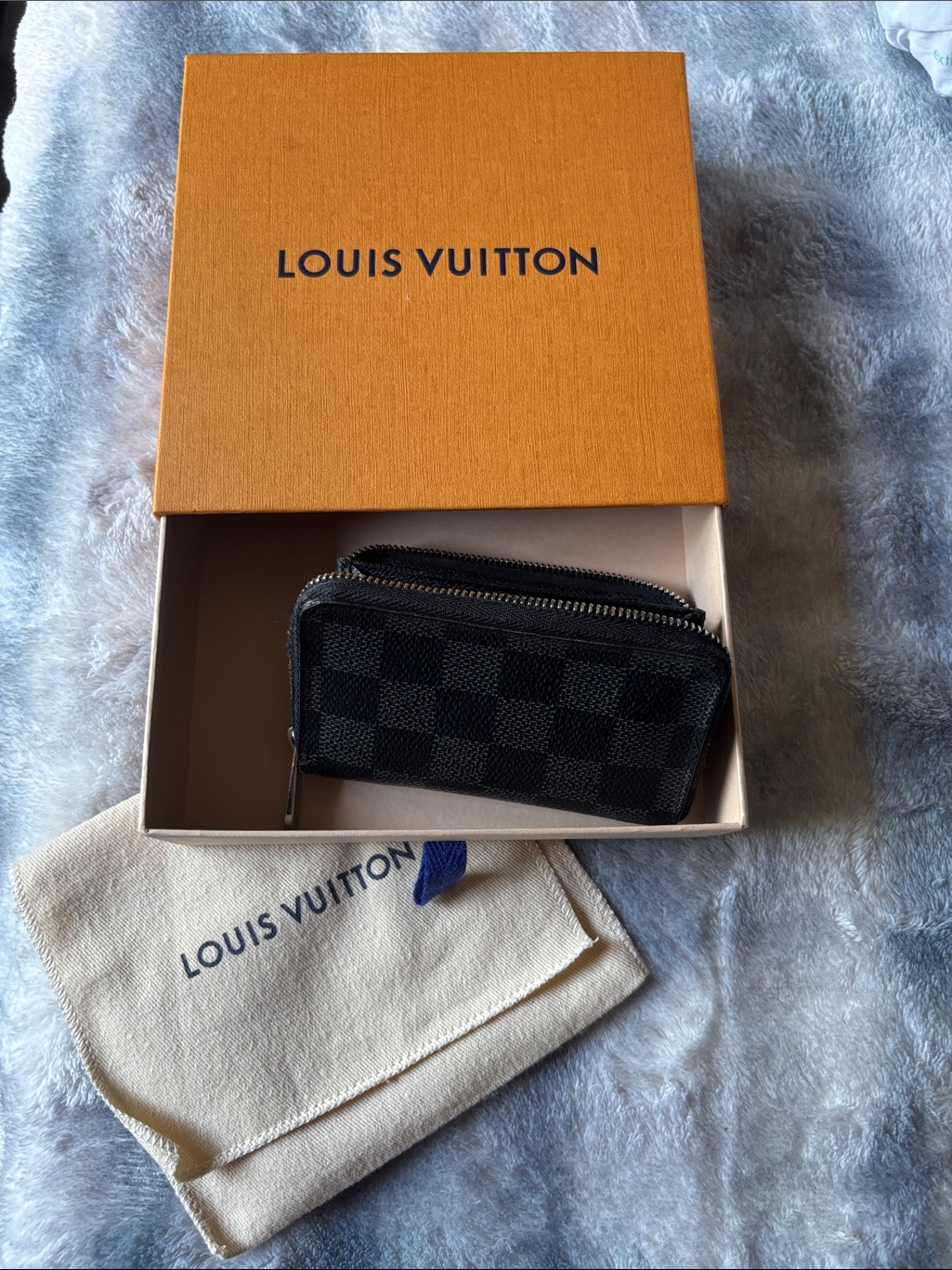 Louis Vuitton Black Damier Graphite Zip Card Pouch With Box & Dust Bag